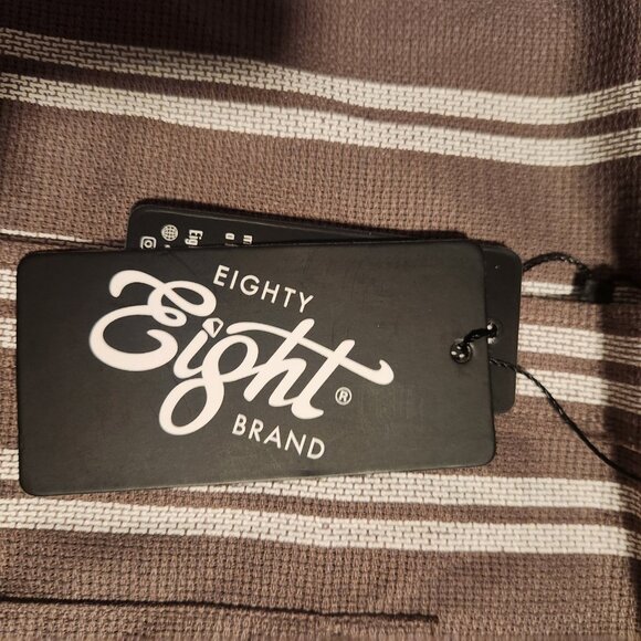 Eighty Eight Brand Short Sleeve Button Up Shirt Brown White Striped Mens XL NEW - Picture 6 of 11